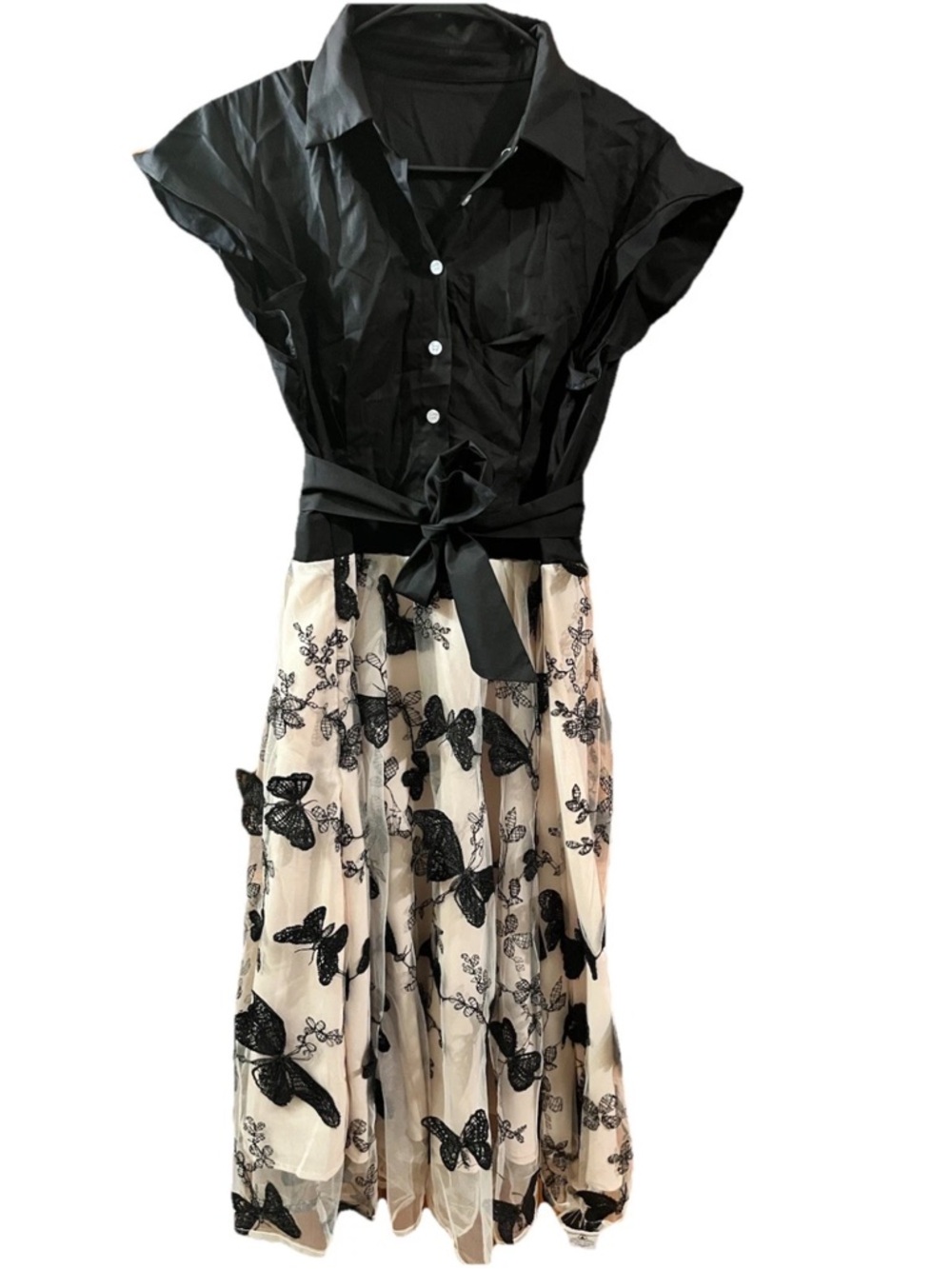Retro Style Fit & Flare Cocktail Dress Mesh Lace butterfly Pink Black Plus 2X